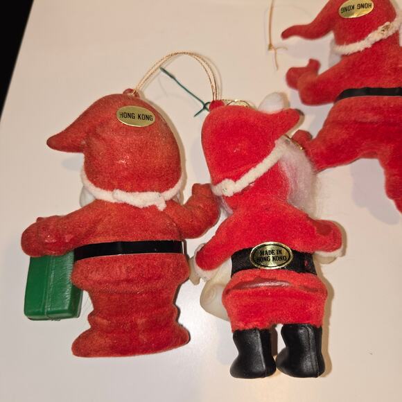 4 vintage flocked Christmas ornaments Santa and Elves - Picture 7 of 8
